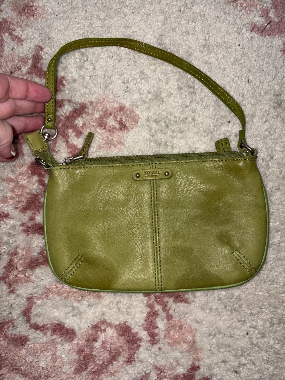 Fossil Olive Green Leather Mini Wristlet